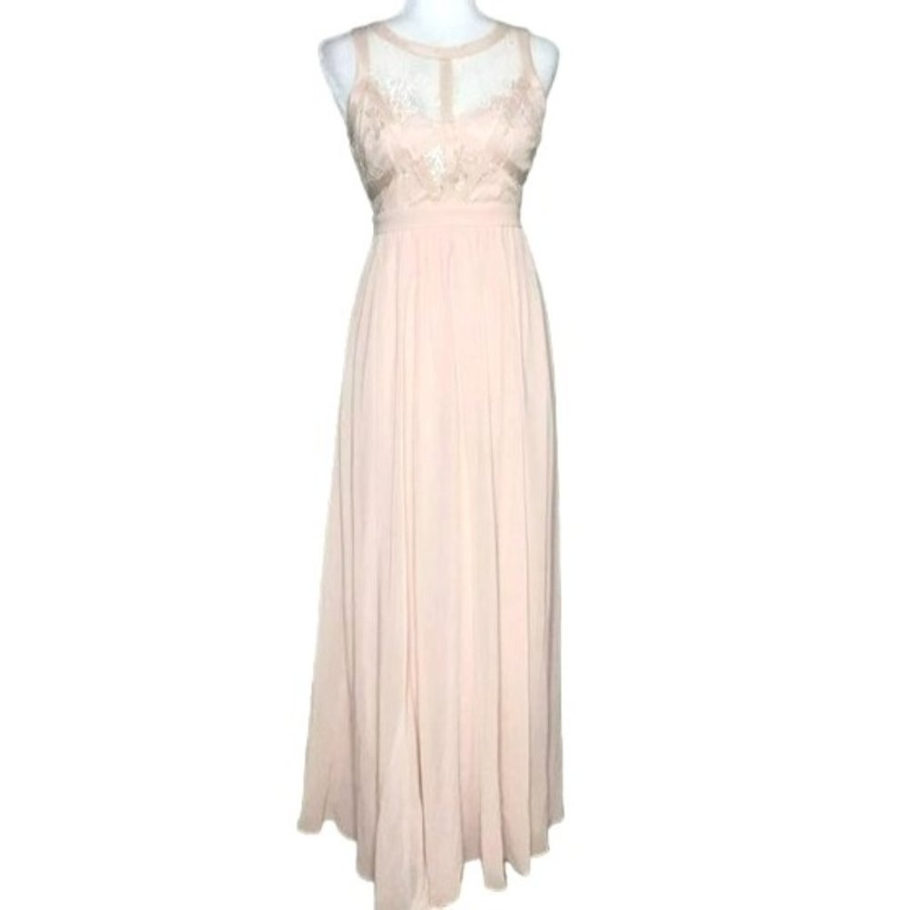 Maniju Lace Embellished Chiffon Maxi Dress Blush Pink Size Large NWT